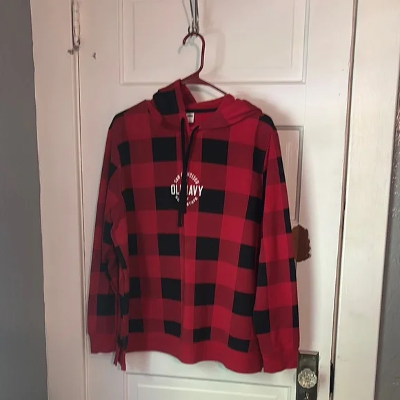 Old Navy Tops Old Navy Buffalo Check Hoodie Red And Black